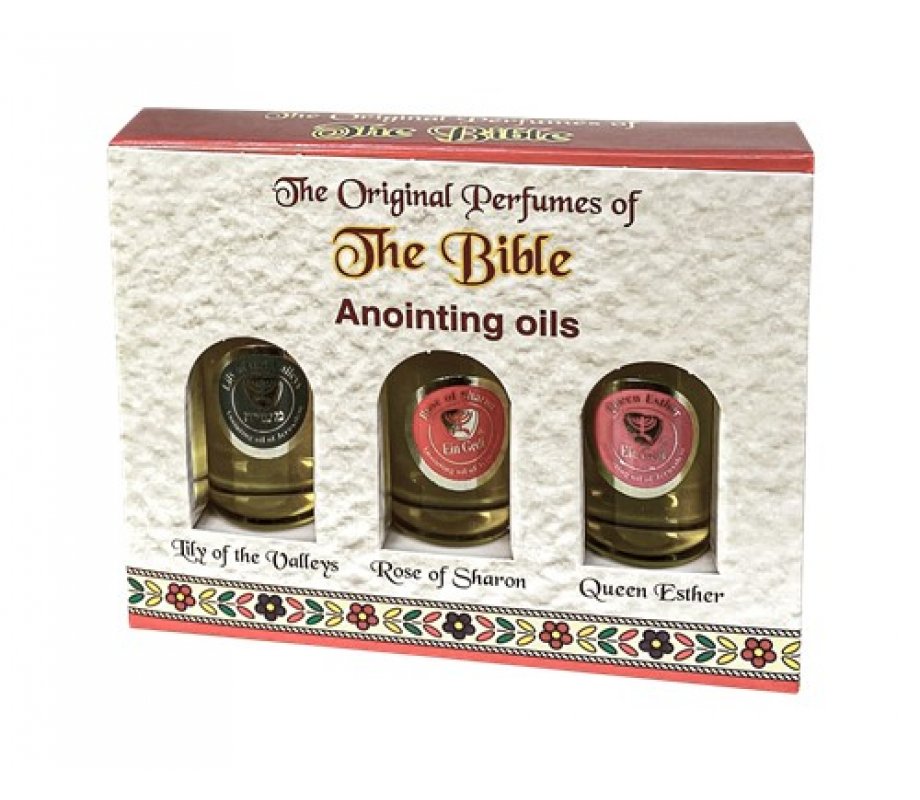 Ein Gedi Trio of Anointing Oil, Lily of the Valley, Rose of Sharon and Queen Esther