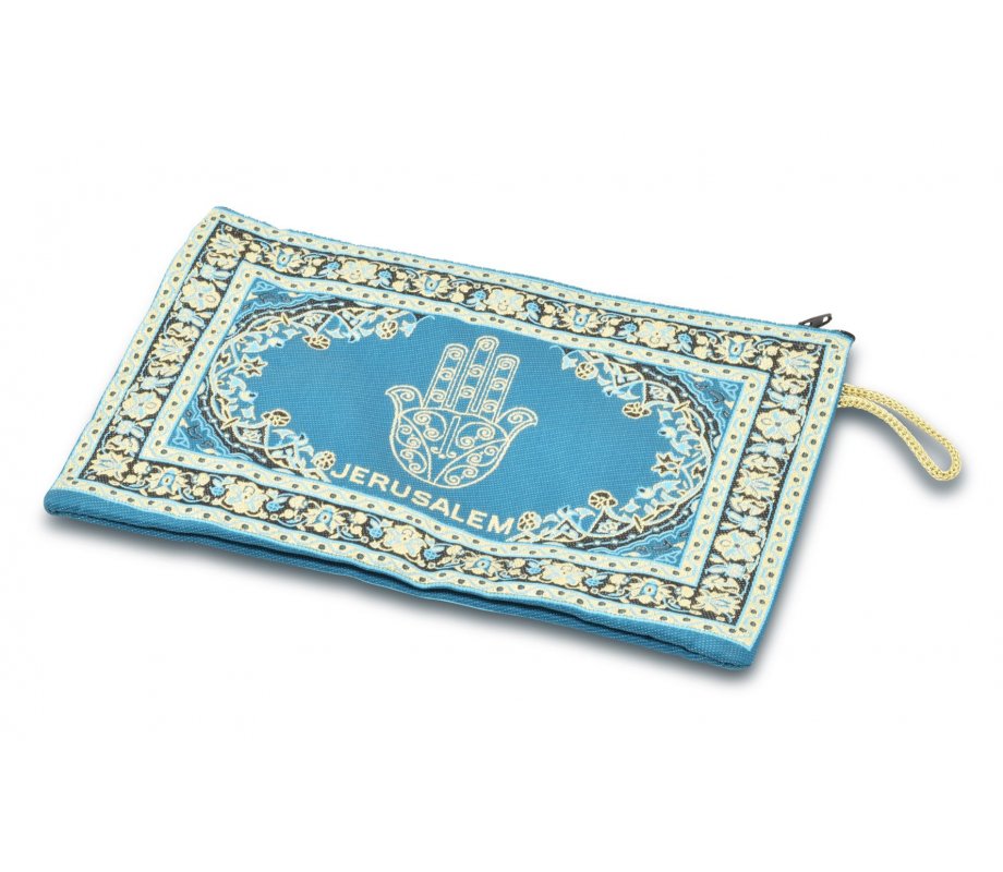Embroidered Fabric Purse, Hamsa with Oriental Design – Teal