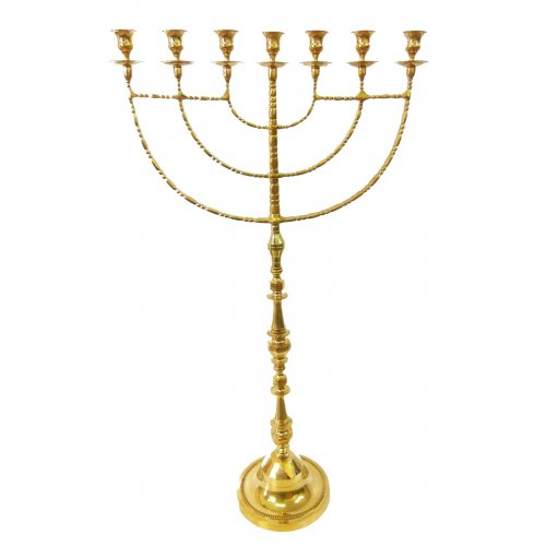 Extra Tall Seven-Branch Menorah Decorated with Spheres, Gold Colored Brass  39 
