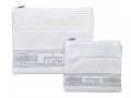 Faux Leather Off-White Tallit and Tefillin Bag Set - Silver Embroidery