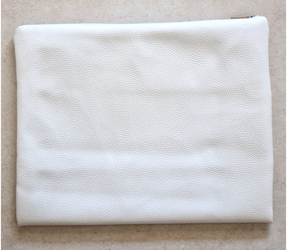 Faux Leather Tallit and Tefillin Bag, Off-White – Embroidered Silver Hebrew Prayer