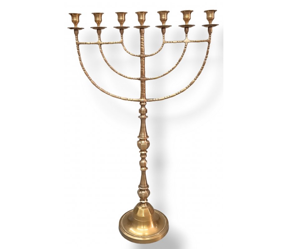 Giant Sized Seven Branch Menorah, Gold Metal with Antique Finish - 35