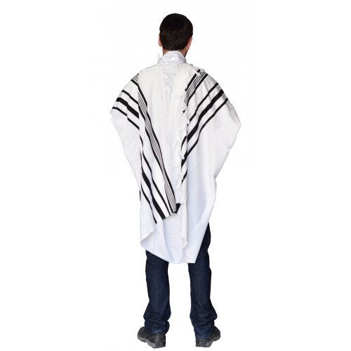 Gilboa Lightweight Wool Prayer Shawl with Black Stripes - Talitania