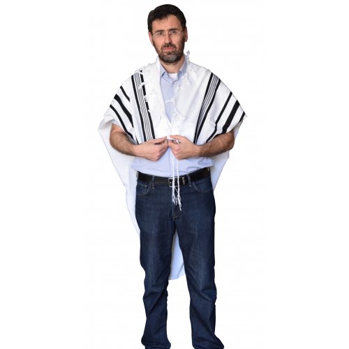 Gilboa Lightweight Wool Prayer Shawl with Black Stripes - Talitania