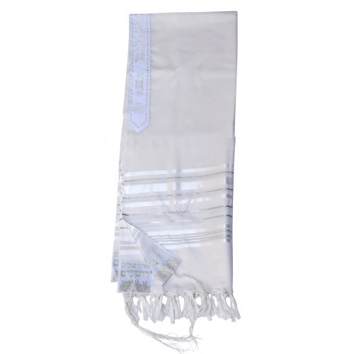 Gilboa Lightweight Wool Prayer Shawl with Silver Stripes - Talitania