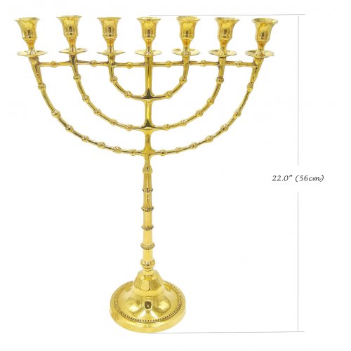 Gleaming Gold Brass Extra Large Seven Brass Menorah, Decorative - 22