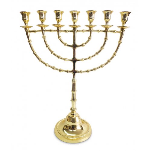 Gleaming Gold Extra Large Seven Menorah, Decorative Brass - 18