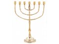 Gleaming Gold Seven Branch Menorah with Bead Decoration, Brass - 15