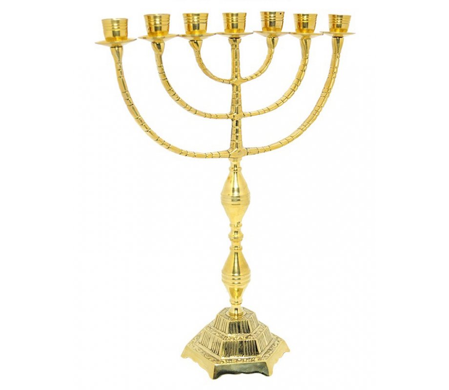 Gleaming Seven Branch Menorah, Decorative Gold Brass – 16