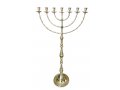 Gold Brass Extra Large Seven Branch Menorah on Stem - 32