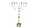 Gold Brass Extra Large Seven Branch Menorah on Stem - 32