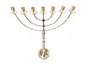 Gold Brass Extra Large Seven Branch Menorah on Stem - 32