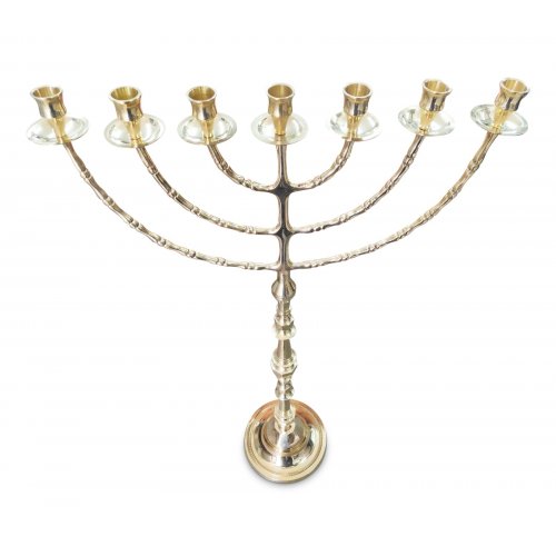 Gold Brass Extra Large Seven Branch Menorah on Stem - 32