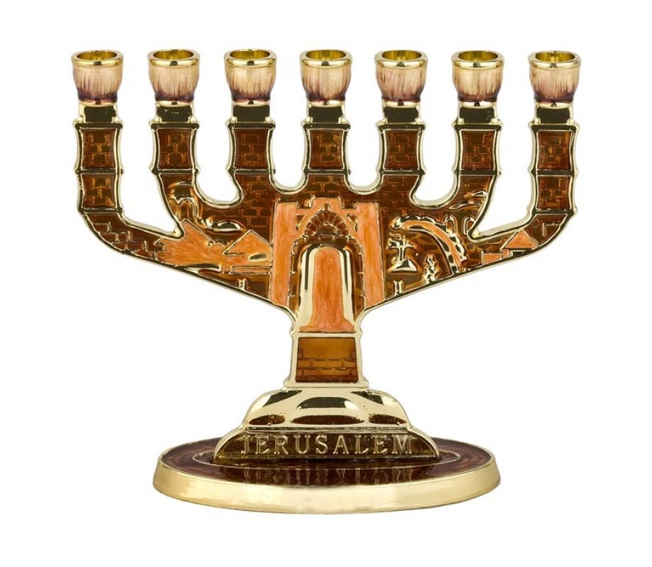 Gold Color and Bronze Enamel Jerusalem Temple Menorah