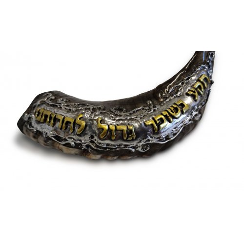 Gold and Silver Decorative Rams Horn Shofar - Hebrew Words Praying for Freedom