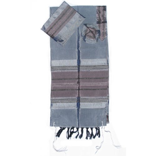 Gray Handwoven Silk Prayer Shawl Tallit Set with Antique Pink Stripes - Gabrieli