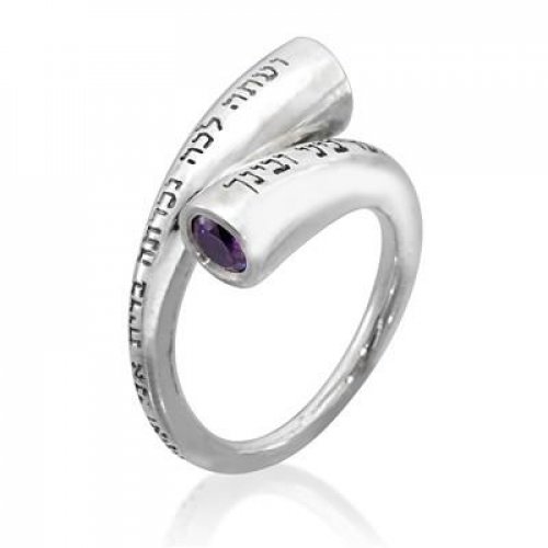 Ha’Ari Sterling Silver ring with Hebrew Everlasting Covenant Words - Emerald Gemstone