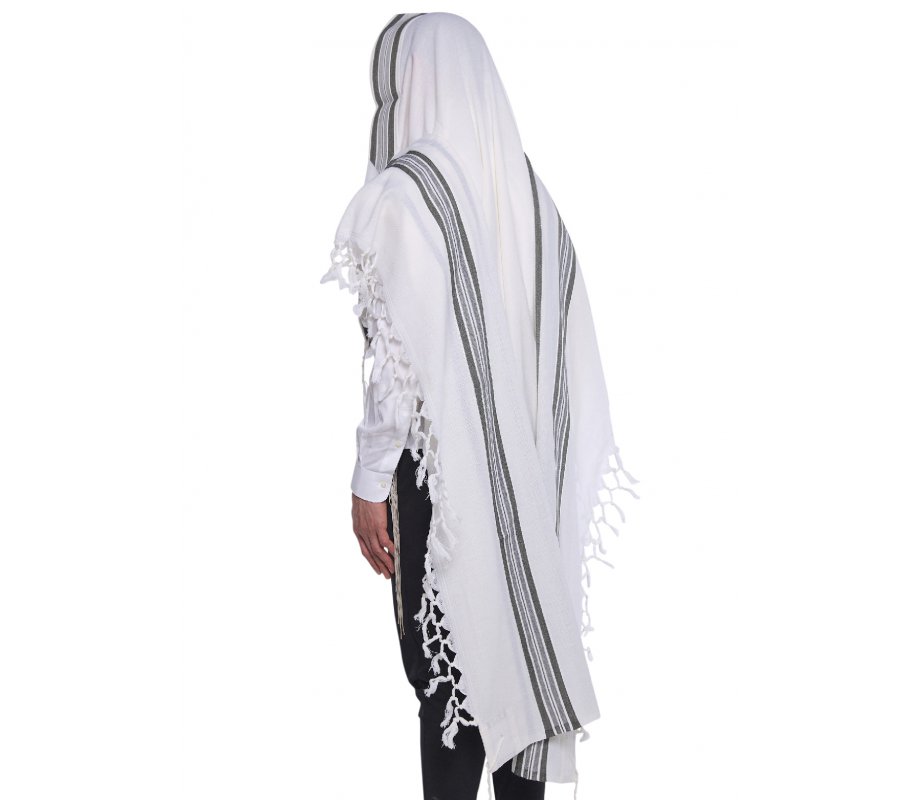 Hallel Non Slip Wool Non Shawl - Gray Stripes