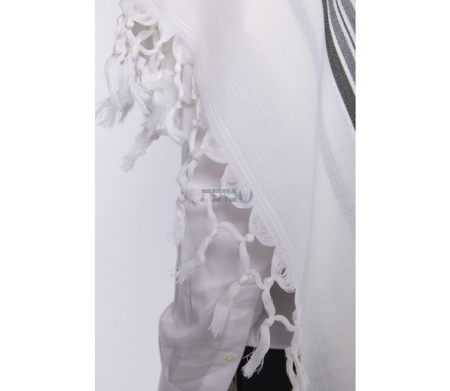 Hallel Non Slip Wool Non Shawl - Gray Stripes