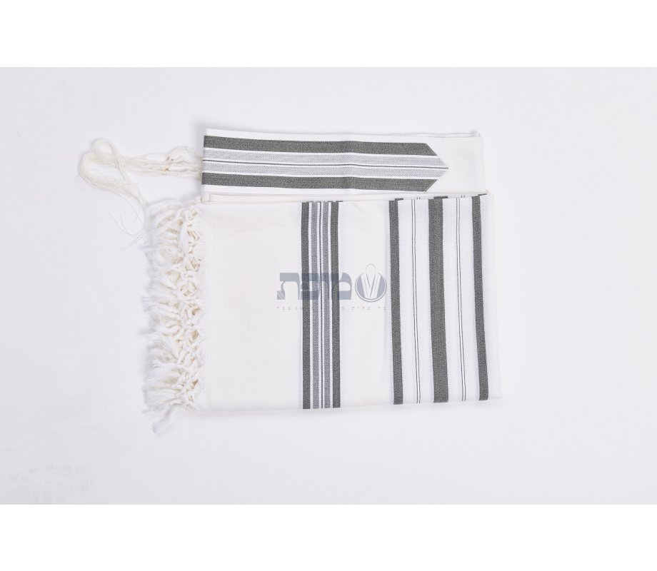 Hallel Non Slip Wool Non Shawl - Gray Stripes