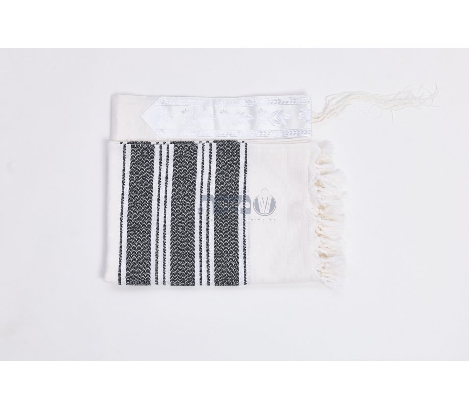 Hallelujah Wool Tallit Non Slip Prayer Shawl - Black Herringbone Stripes