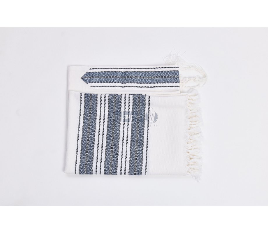 Hallelujah Wool Tallit Non Slip Prayer Shawl - Blue and Black Stripes