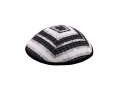 Hand Embroidered Silk-Cotton Prayer Shawl Set with Black Stripes - Yair Emanuel