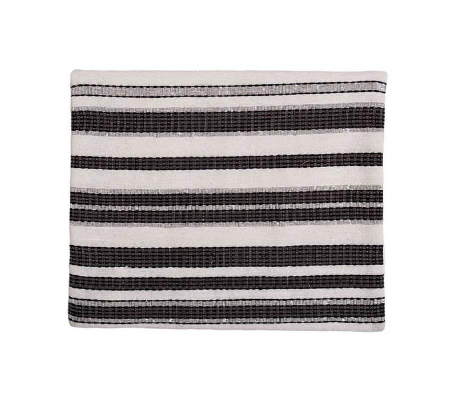 Hand Embroidered Silk-Cotton Prayer Shawl Set with Black Stripes - Yair Emanuel
