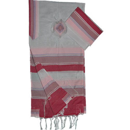 Handwoven White Silk Tallit Prayer Shawl with Shades of Pink Stripes - Gabrieli