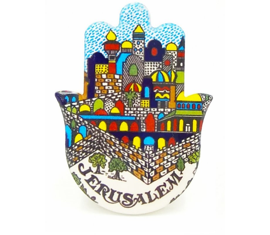 Images of Jerusalem in Armenian Art Style - Ceramic Hamsa Magnet