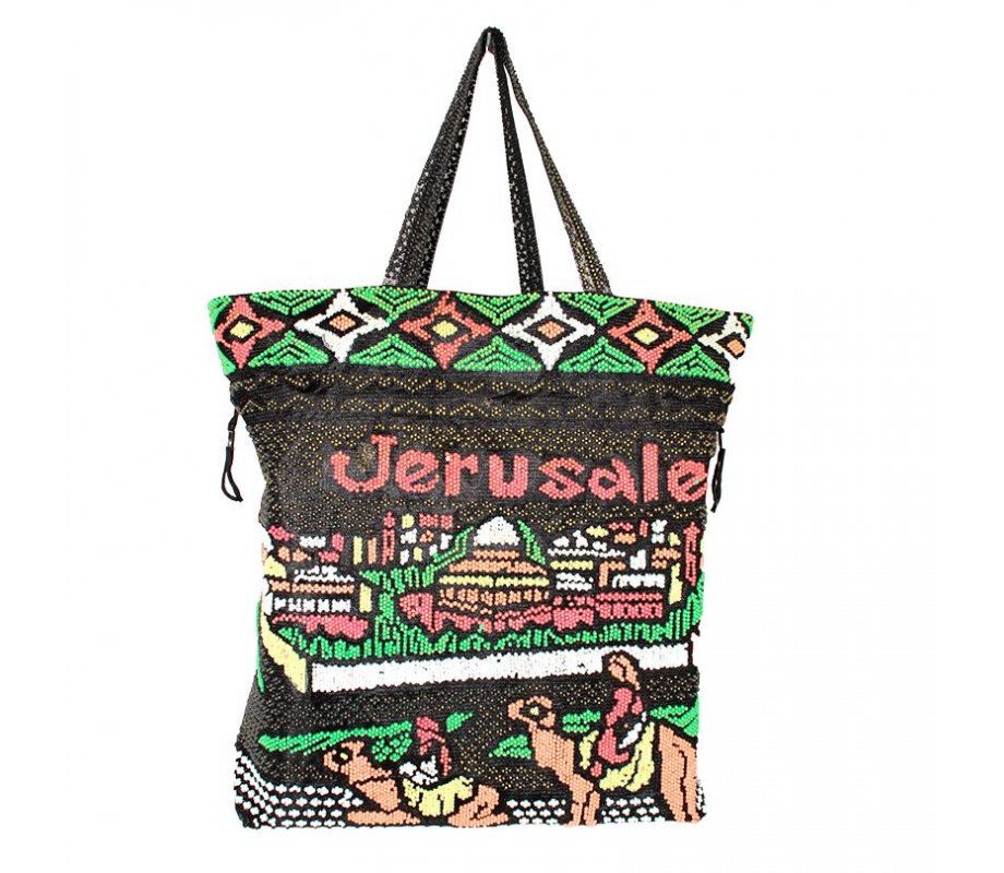 Jerusalem Design, Colorfully Beaded Tote Bag - Fabric