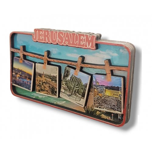 Jerusalem Magnet, Colorful 3D Wood Cutout Hanging Clothesline  Jerusalem Views