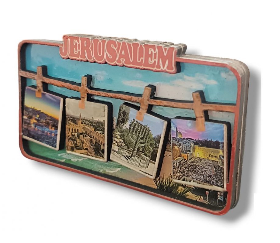 Jerusalem Magnet, Colorful 3D Wood Cutout Hanging Clothesline – Jerusalem Views