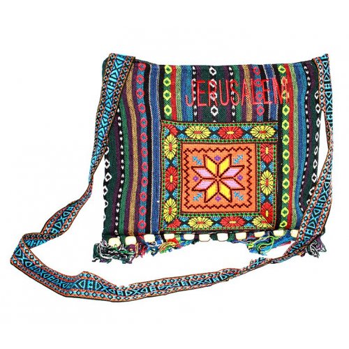 Jerusalem Tote Bag, Fully Embroidered Fabric with Wooden Beads and Tassels