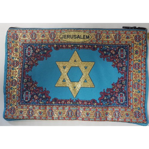 Large Embroidered Fabric Purse or Wallet with Star of David - Blue