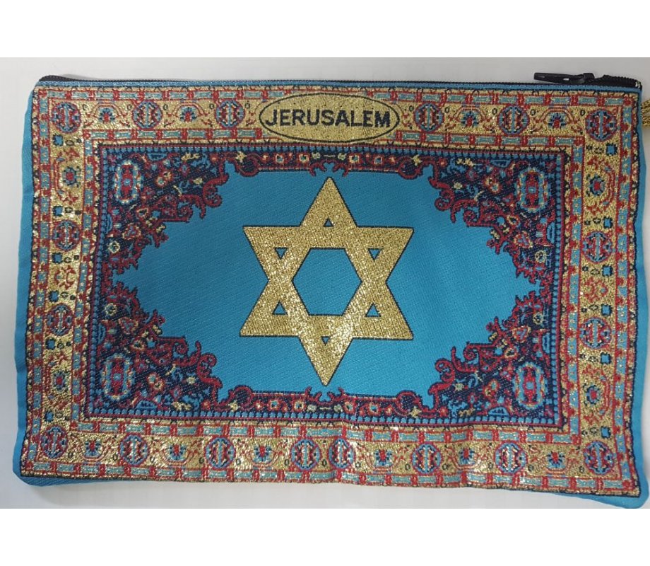 Large Embroidered Fabric Purse or Wallet with Star of David - Blue