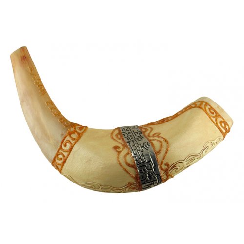 Light Ram's Horn shofar with Hand Painted Jerusalem design