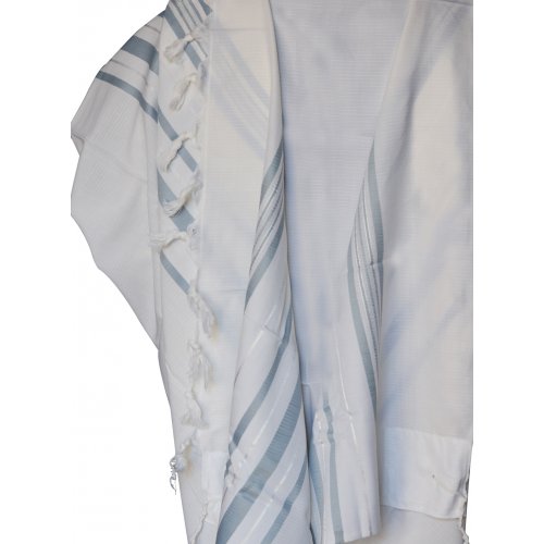 Lightweight Gilboa Wool Prayer Shawl with Light Blue Stripes