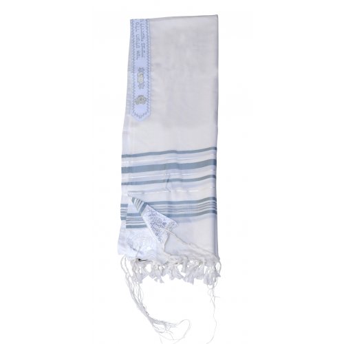 Lightweight Gilboa Wool Prayer Shawl with Light Blue Stripes