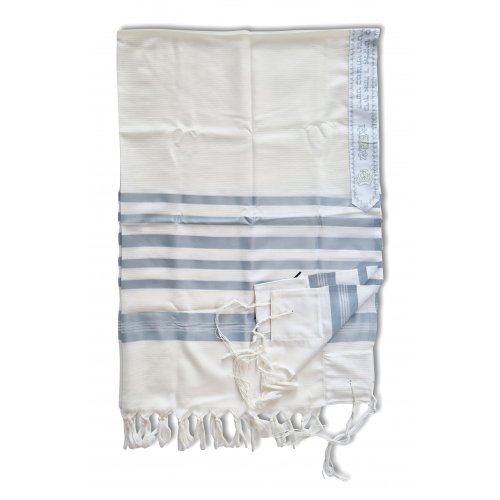 Lightweight Non-slip Prayer Shawl with Light Blue Stripes - Barak of Talitnia
