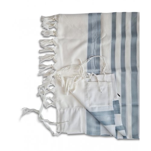 Lightweight Non-slip Prayer Shawl with Light Blue Stripes - Barak of Talitnia