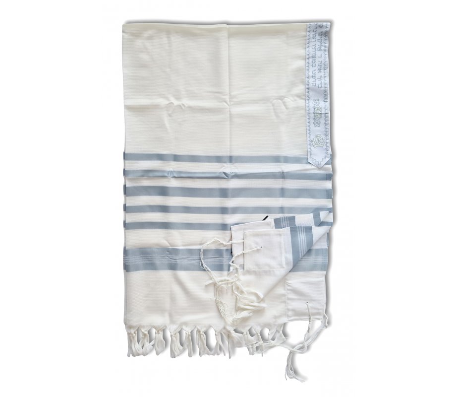 Lightweight Non-slip Prayer Shawl with Light Blue Stripes - Barak of Talitnia