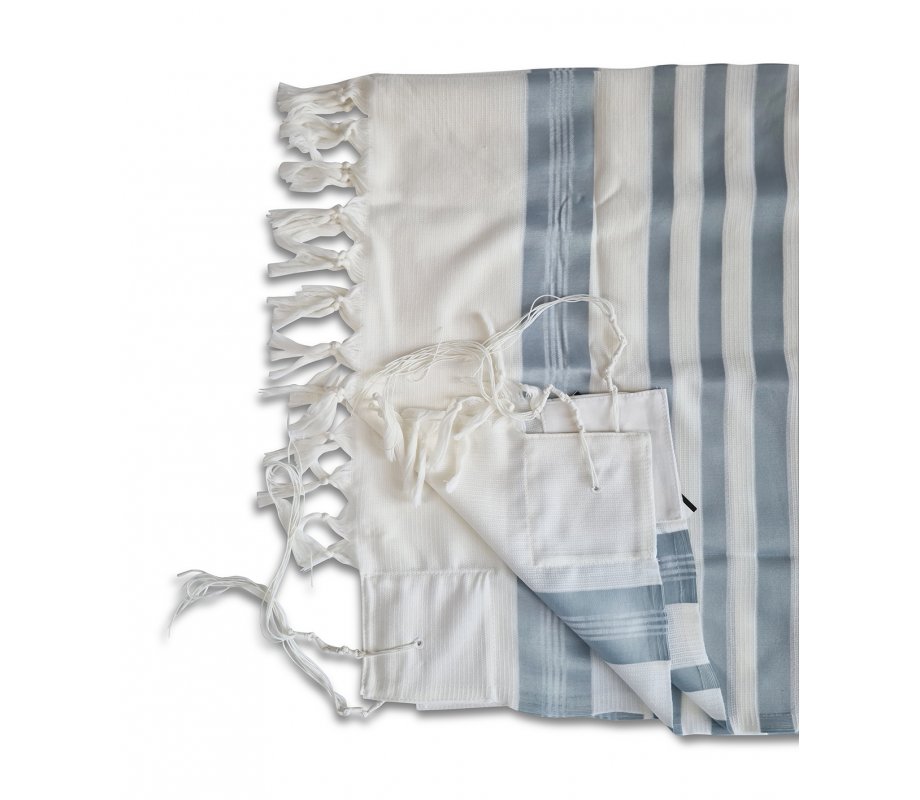 Lightweight Non-slip Prayer Shawl with Light Blue Stripes - Barak of Talitnia