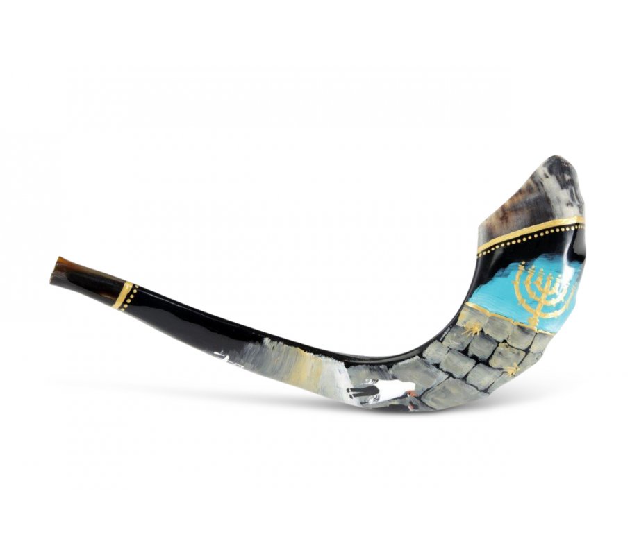MYSHOFAR Decorated Hand Painted Ram's Horn Shofar