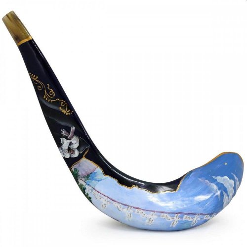 MYSHOFAR Decorated Hand Painted Ram's Horn Shofar - Jacobs Ladder Design