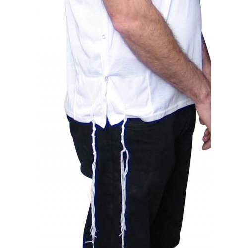 Men's T-Shirt with Attached Kosher Tzitzit - White