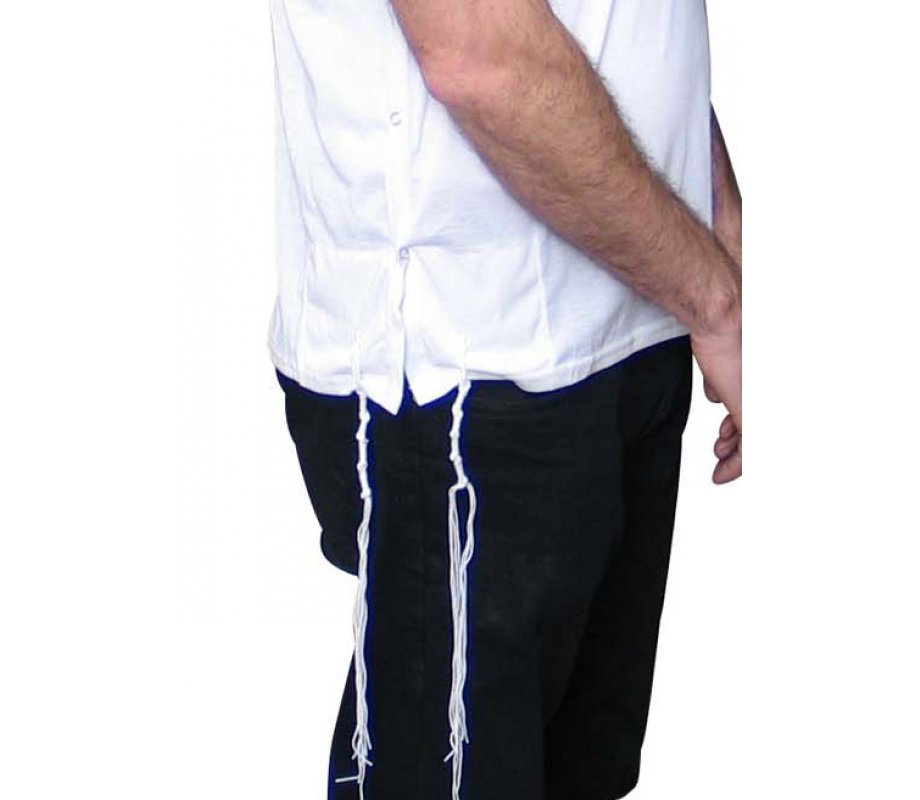 Men's T-Shirt with Attached Kosher Tzitzit - White