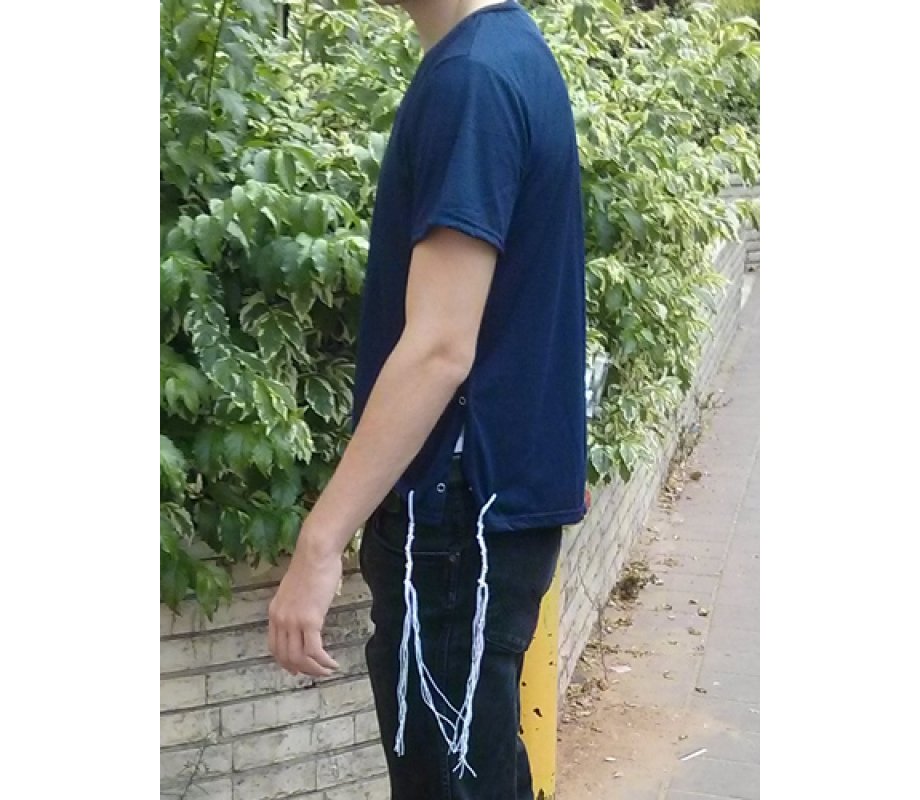 Mens T-Shirt with Attached Kosher tzitzit - Dark Blue