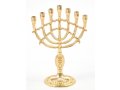 Mini Seven Branch Menorah, Decorative with Fish Symbol, Gold - Height 4