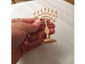 Mini Seven Branch Menorah, Decorative with Fish Symbol, Gold - Height 4